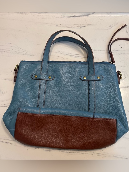 Handbags - Blue and Brown Leather Tote Bag - Women's Handbag